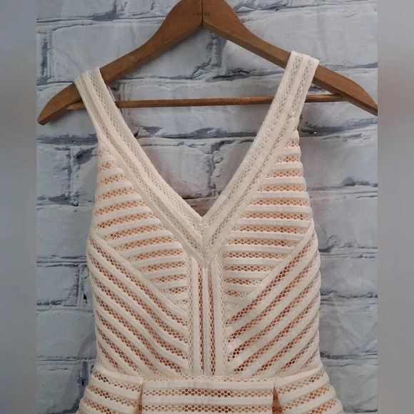 NWT Maje Women's Rayure Structured Puffball Dress Pink Nude Mid Length Size 1 - Picture 11 of 13